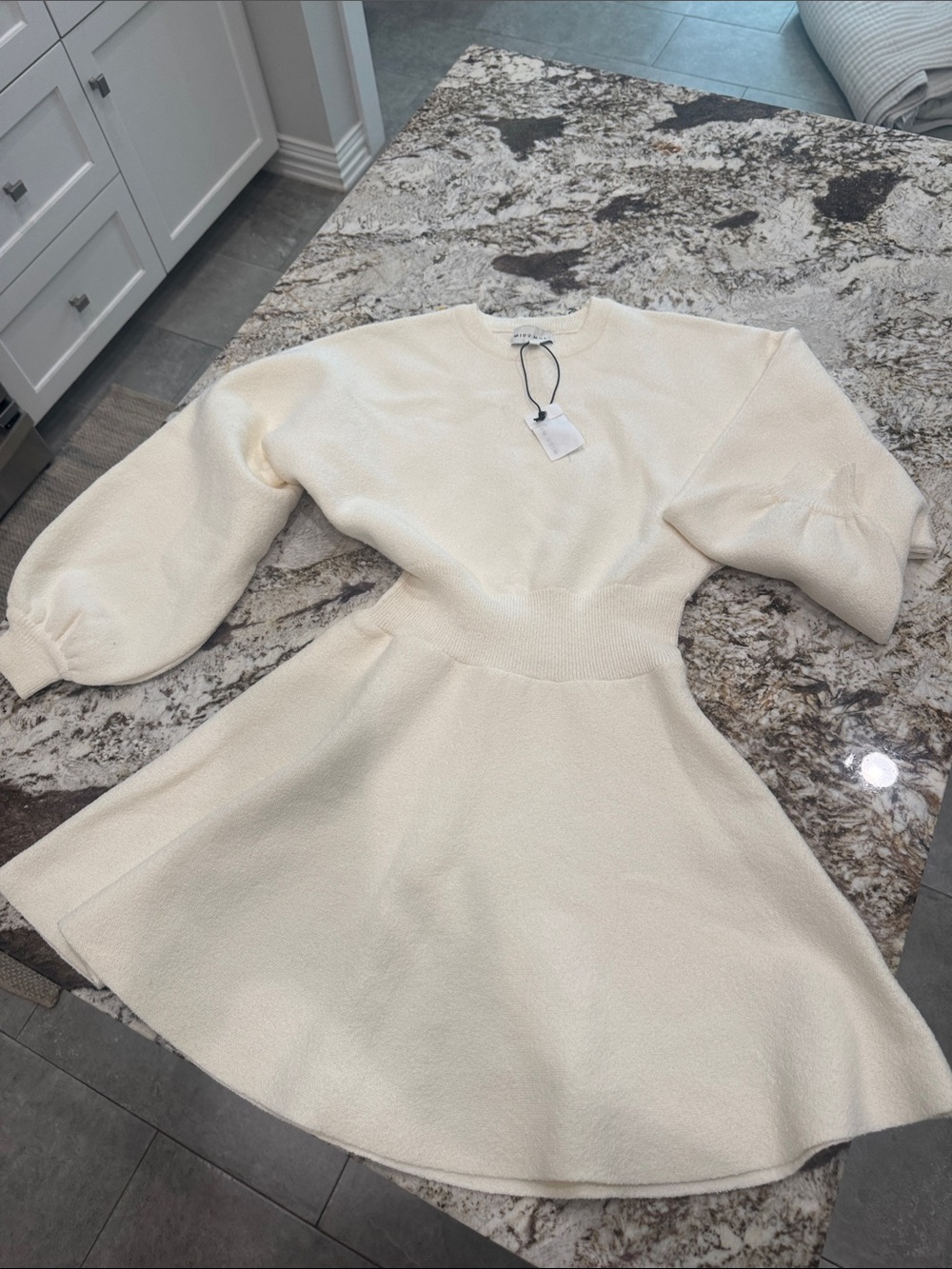 Cream Mini Dress with Balloon Sleeves